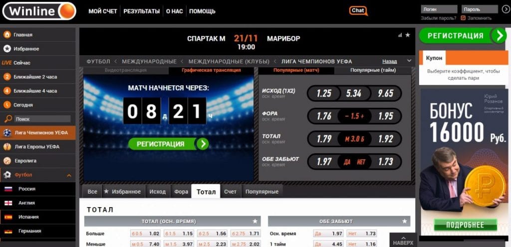 Линия букмекера winline