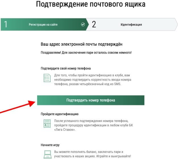 Скриншот регистрации в БК Лига Ставок