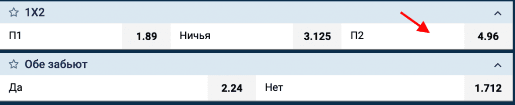 Ставка на победу второй команды
