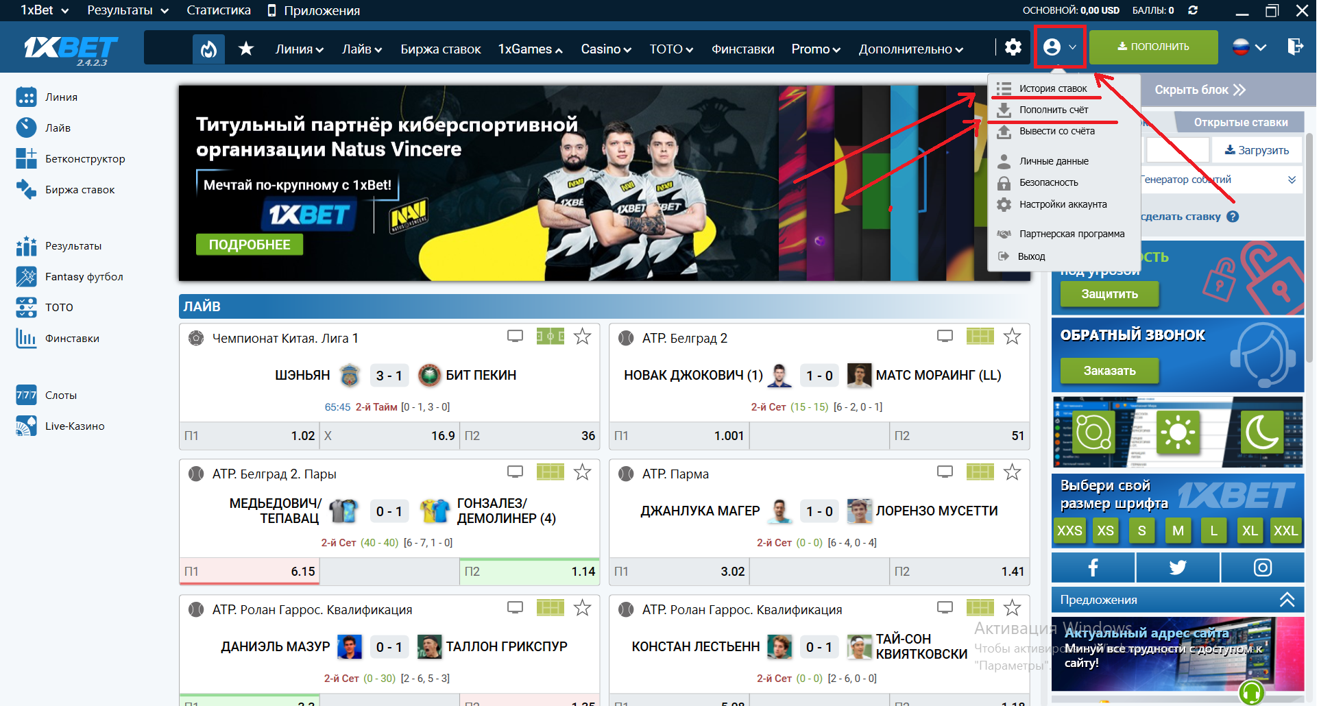 Результаты ставок в приложении 1хБет на ПК Результаты ставок в приложении 1хБет на ПК