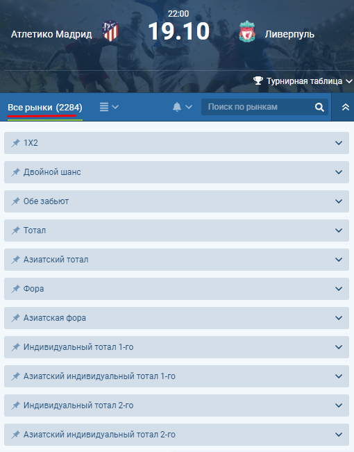 Роспись матча в 1хБет