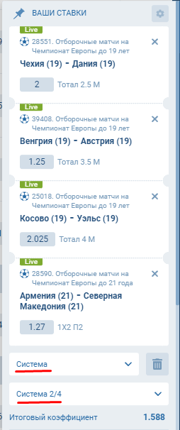 Купон системы из 4 событий в БК Купон системы из 4 событий в БК