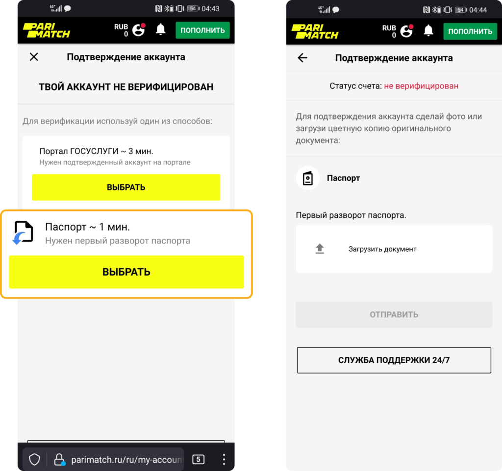 Верификация при помощи паспорта