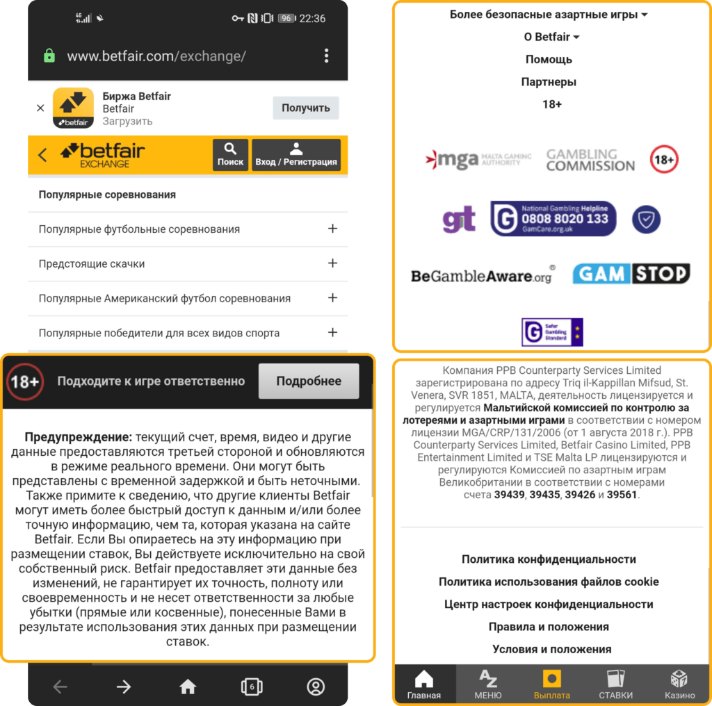Главная страница сайта БК Betfair