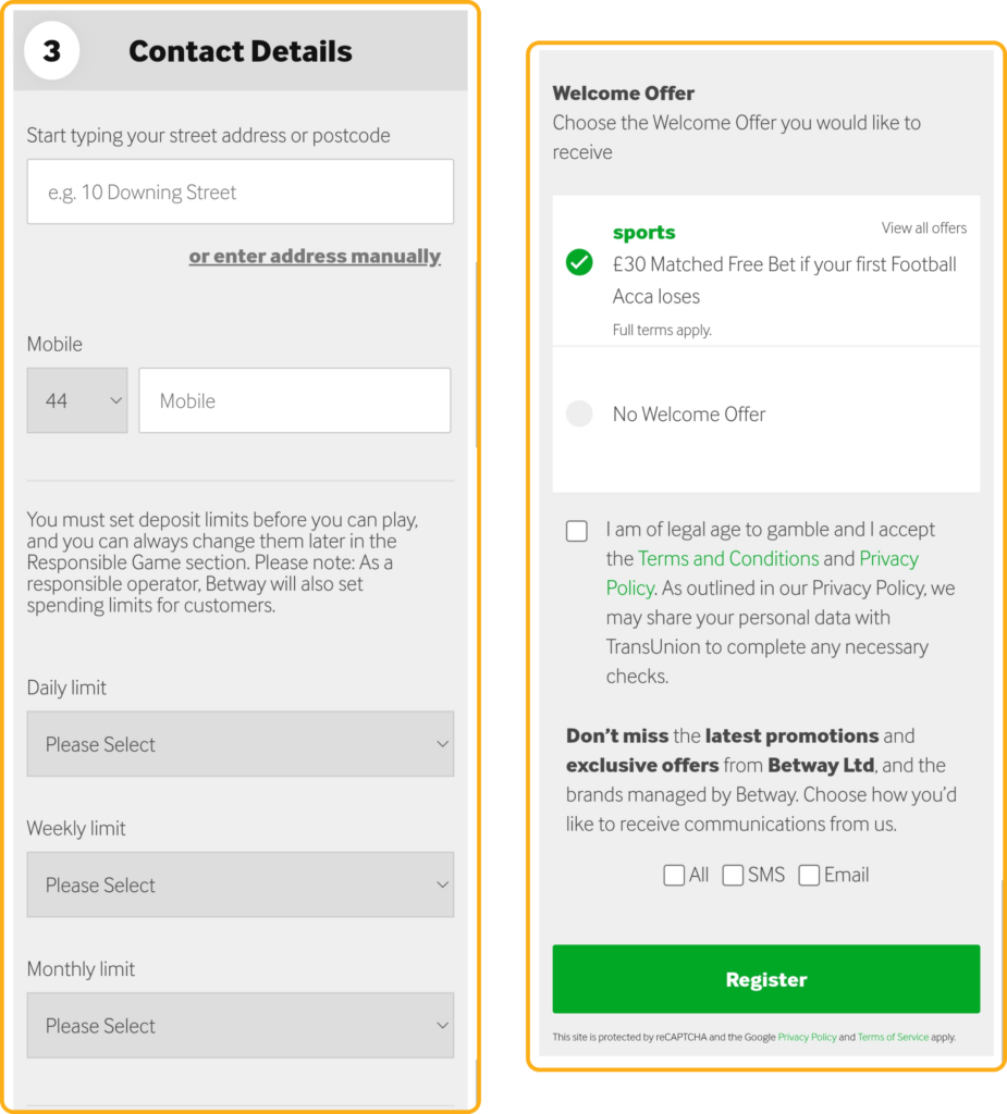 Регистрация на сайте БК Betway