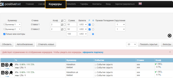 Коридоры PositiveBet