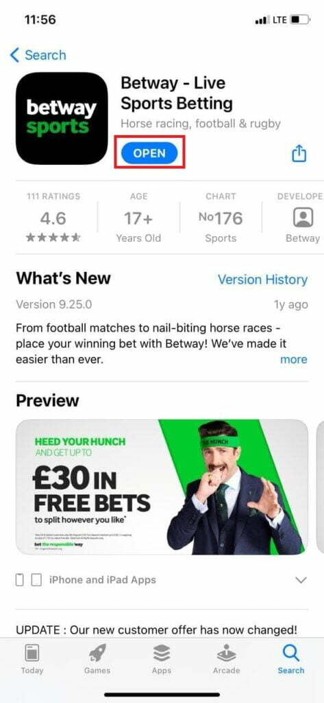 как загрузить приложение Betway для iOS из App Store