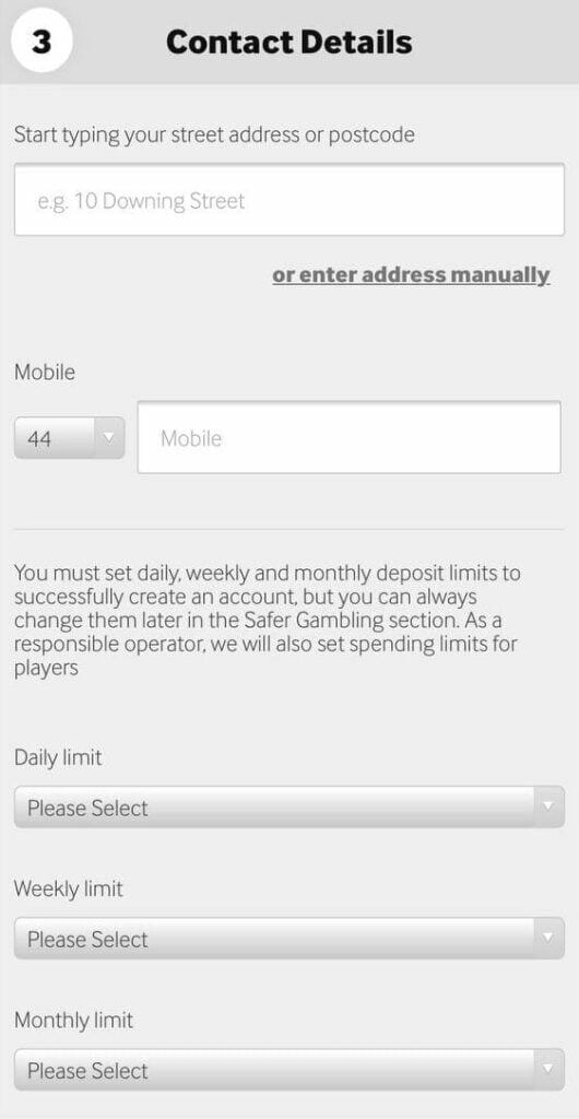 как заполнить анкету при регистрации в приложении Betway на iOS