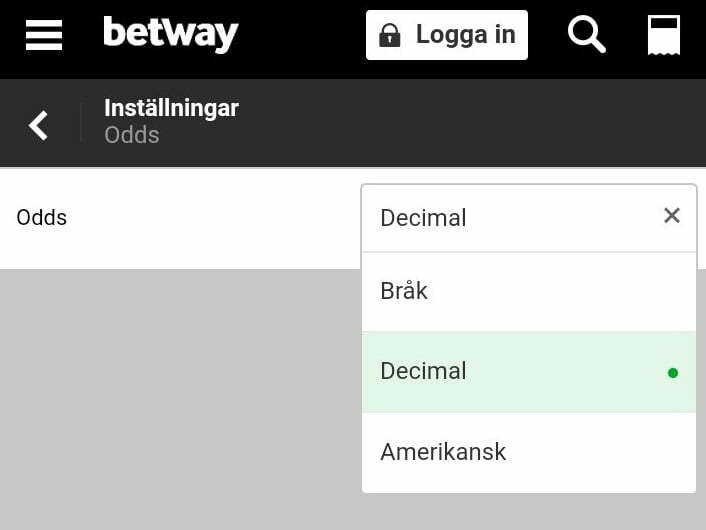 настройки коэффициентов в приложении Betway на Android