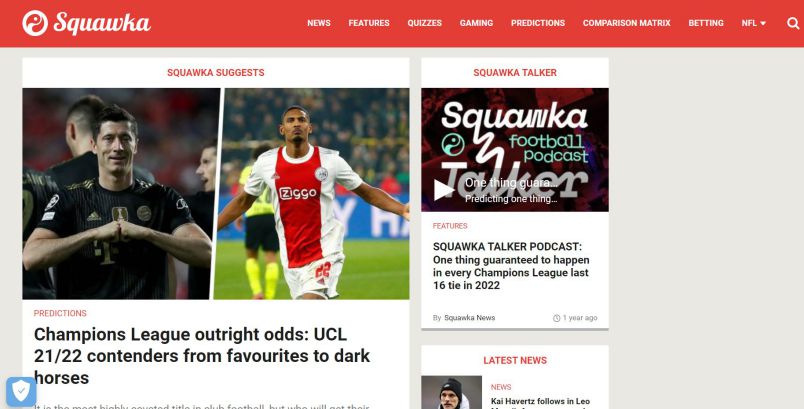 Главная страница сервиса Squawka