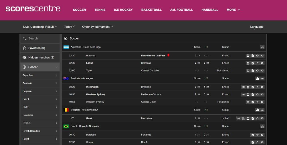 Главная страница scorescentre.com
