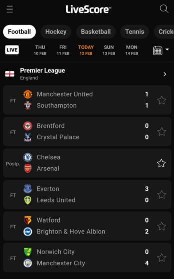 Дизайн мобильного приложения LiveScore