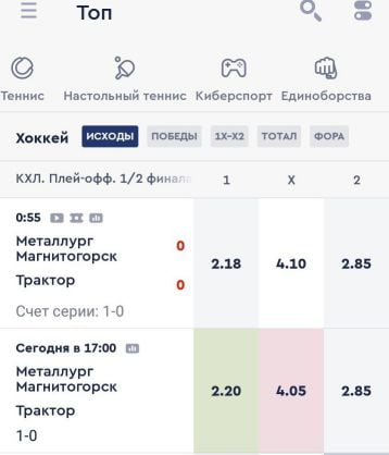 раздел Топ в приложении Fonbet для Андроид