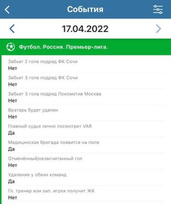 результаты в приложении Бетсити на Айфон