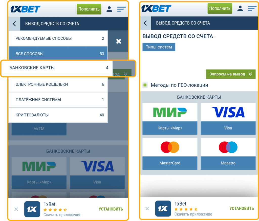 На какие виды карт можно вывести из России
