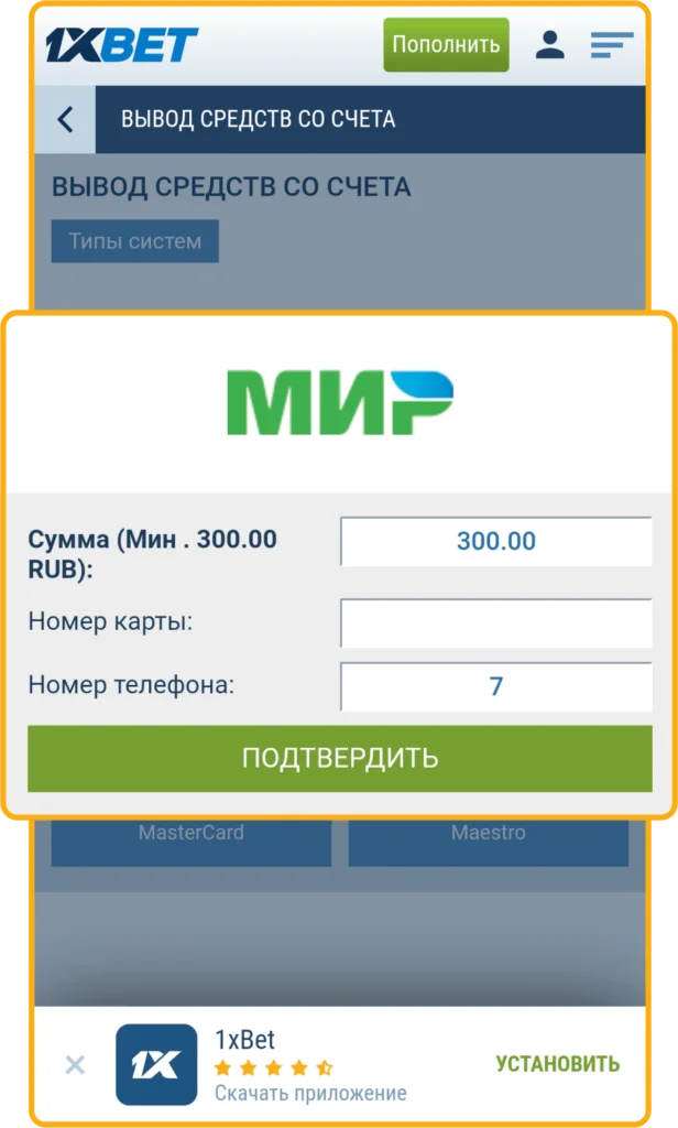 Вывод на МИР от 100 рублей