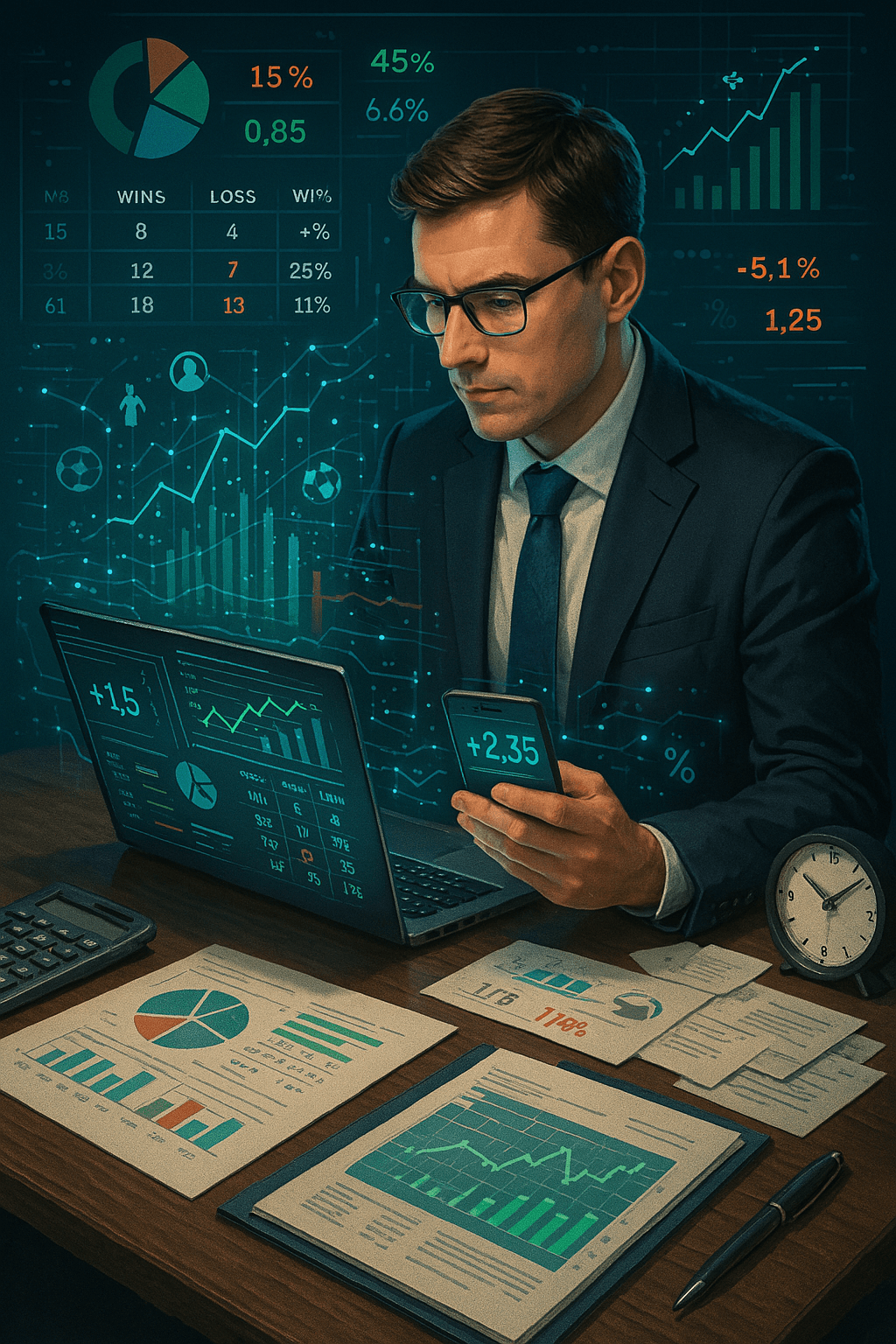 Профессиональный каппер анализирует спортивную статистику для составления прогнозов