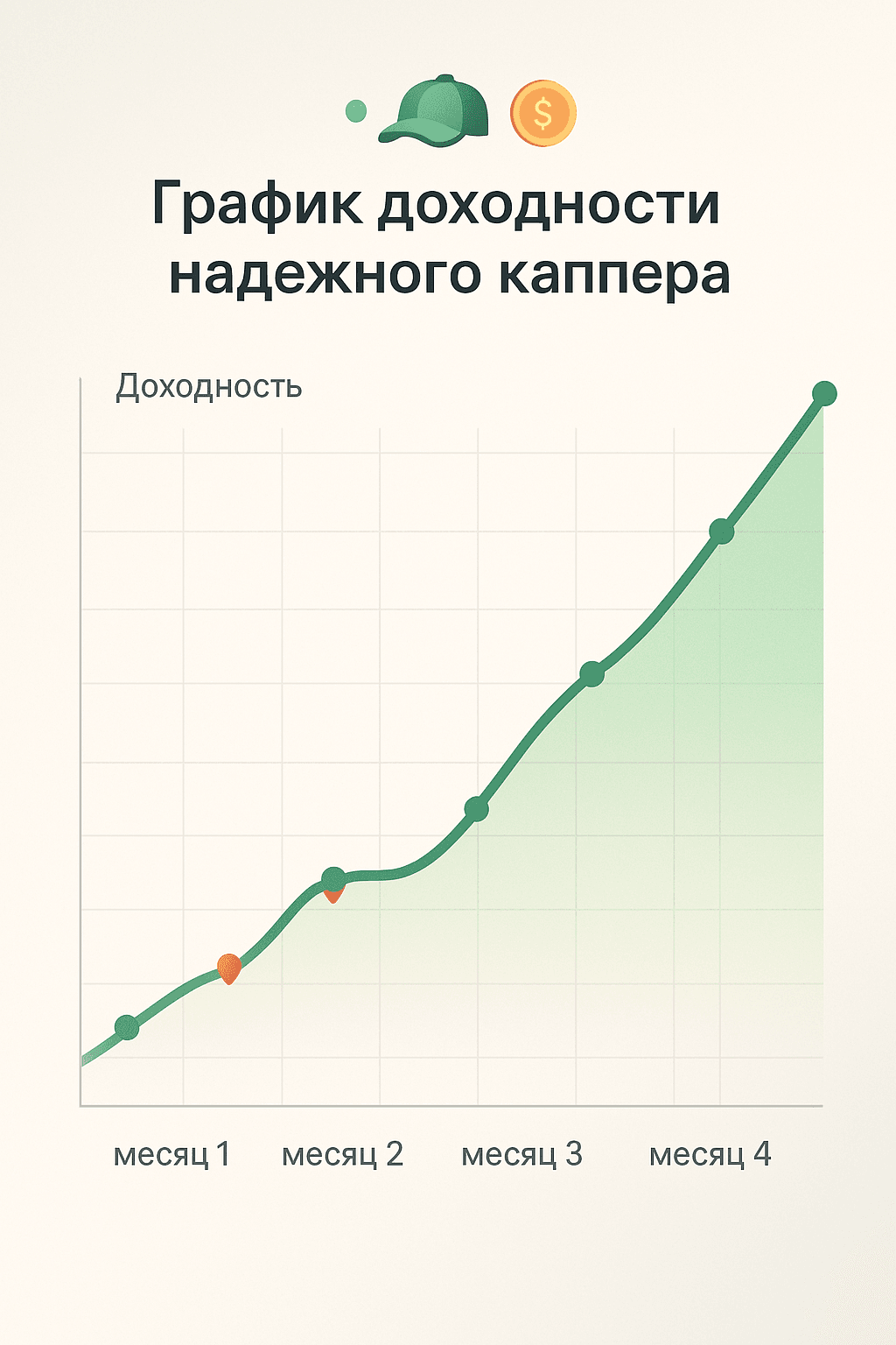 График доходности надежного каппера с постепенным ростом и минимальными просадками