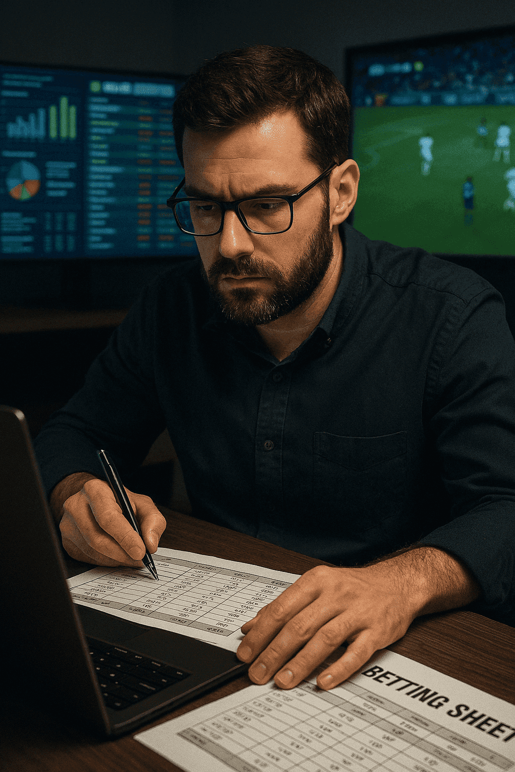 Спортивный аналитик за компьютером