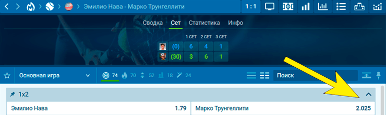 Ставка на аутсайдера в теннисе по итогам первых сетов