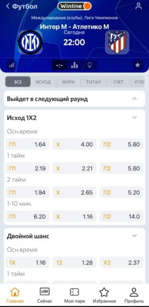 Доступные рынки для ставок на Лигу Чемпионов в Winline