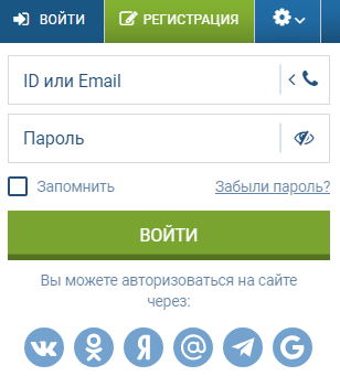 Анкета для ввода логина и пароля в БК 1xBet