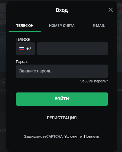 Анкета для ввода логина и пароля в БК Леон