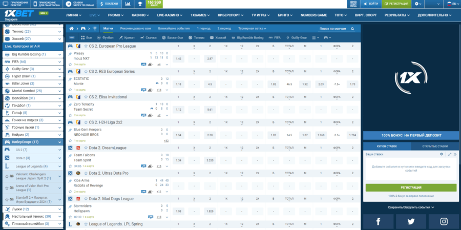 Объем предложений ставок по киберспорту