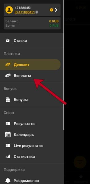 Клавиша для вывода в приложении Melbet