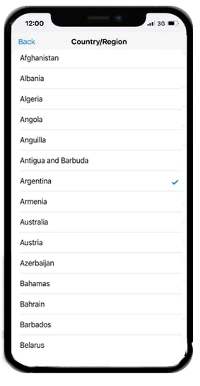 Замена региона на Аргентину