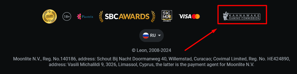 Виджет для проверки лицензии на сайте БК Leonbets