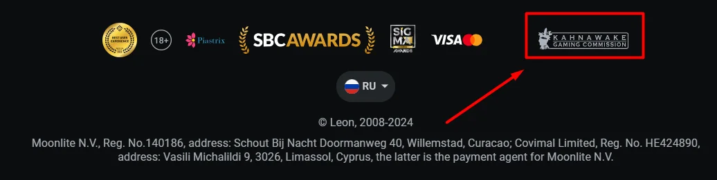 Виджет для проверки лицензии на сайте БК Leonbets