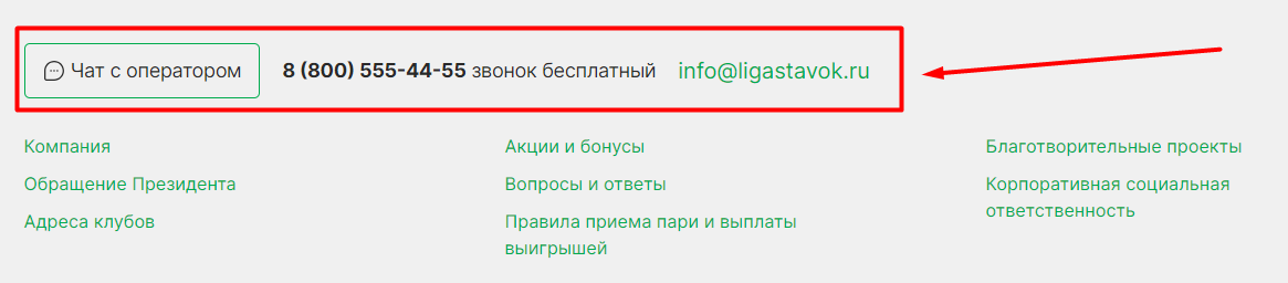 Методы обращения в саппорт на сайте БК «Лига Ставок»